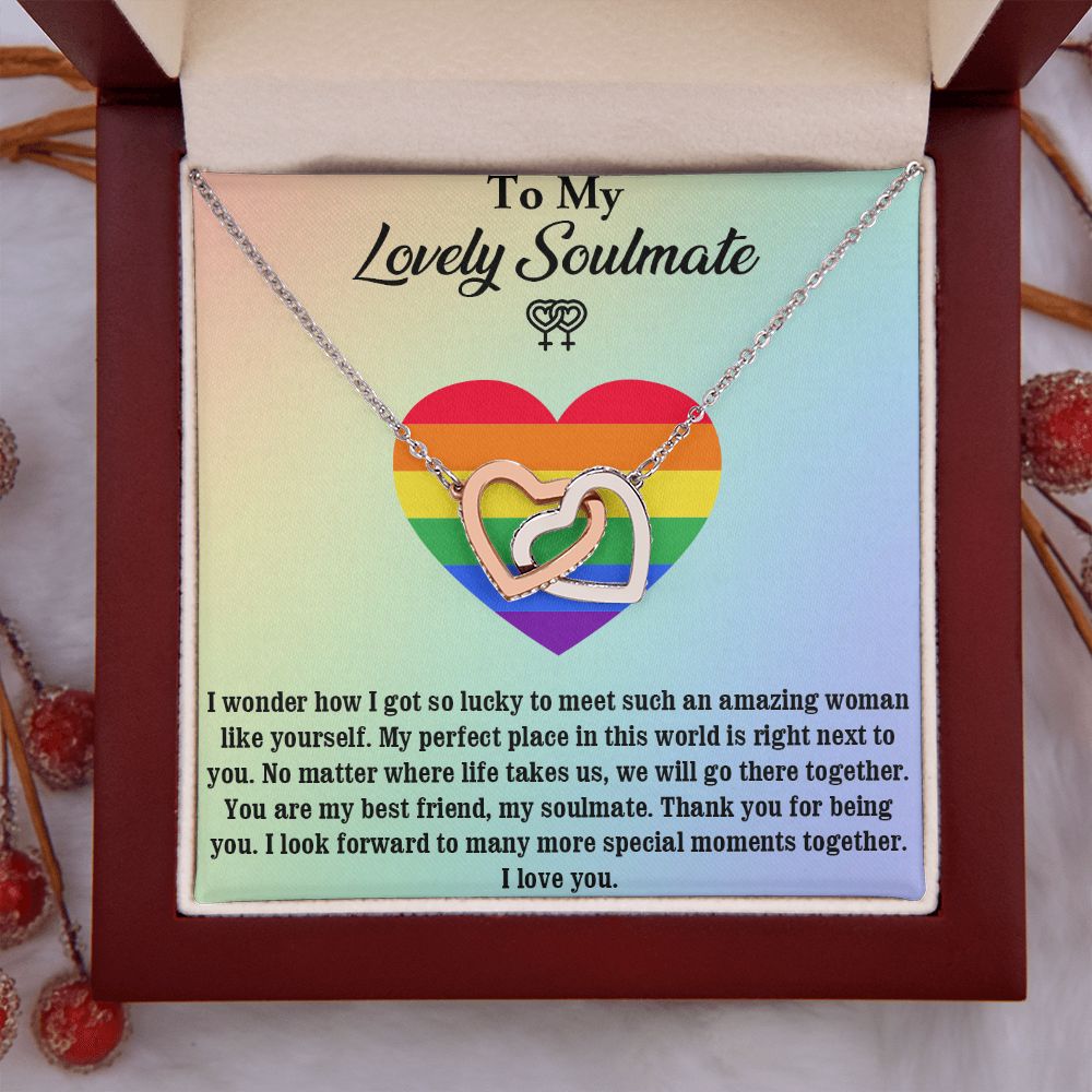 Interlocking Heart Necklace For Soulmate, For Your LGBTQ Partner, With Message Card, Pride Necklace,