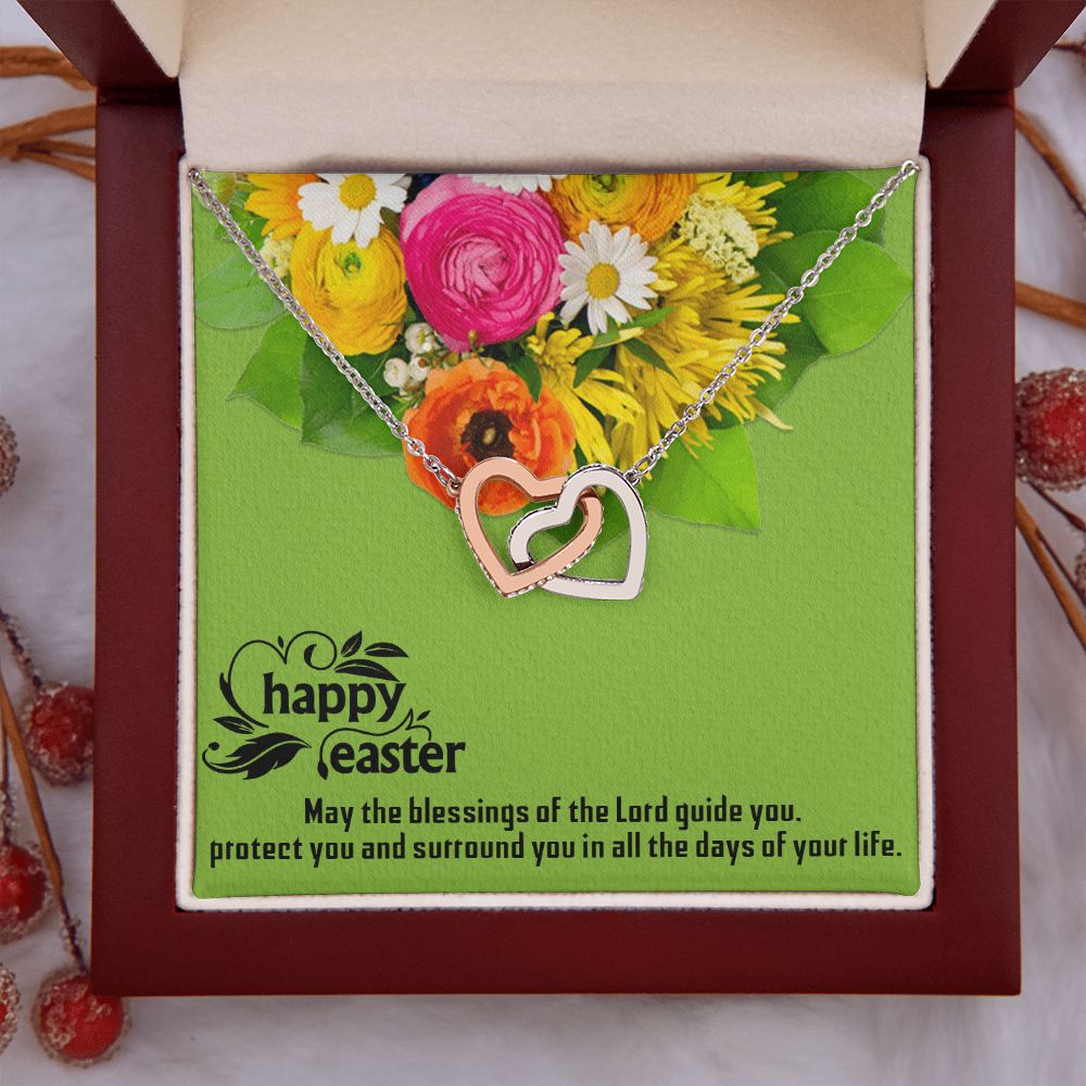 HAPPY EASTER, INTERLOCKING HEART NECKLACE WITH MESSAGE CARD, EASTER DAY GIFT FOR FAMILY AND FRIENDS