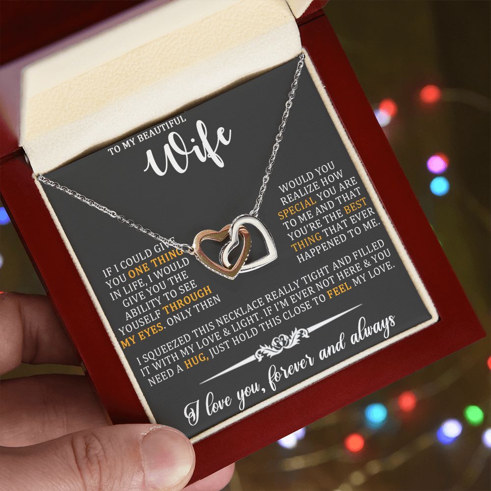 To My Beautiful Wife, Forever And Always, Interlocking Hearts Necklace, For Wife With Message Card, Birthday, Valentine's Day Gift For Her