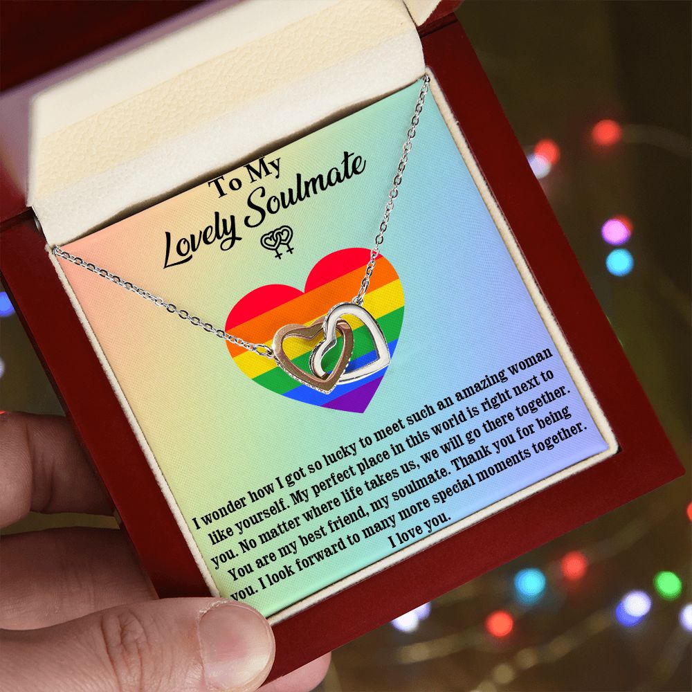 Interlocking Heart Necklace For Soulmate, For Your LGBTQ Partner, With Message Card, Pride Necklace,