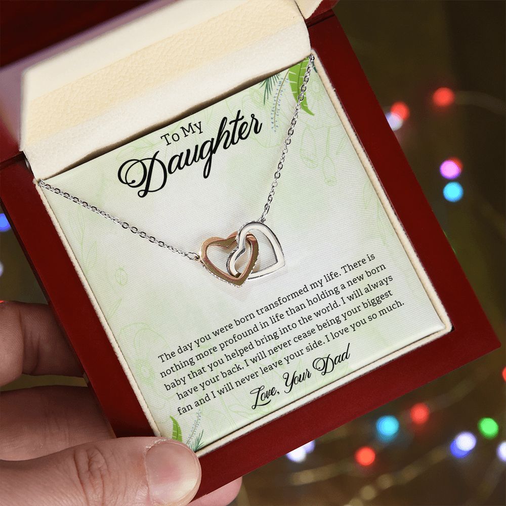 TO MY DAUGHTER, INTERLOCKING HEART NECKLACE, UNIQUE GIFT WITH MESSAGE CARD, BIRTHDAY AND DAUGHTER'S DAY GIFT FOR HER