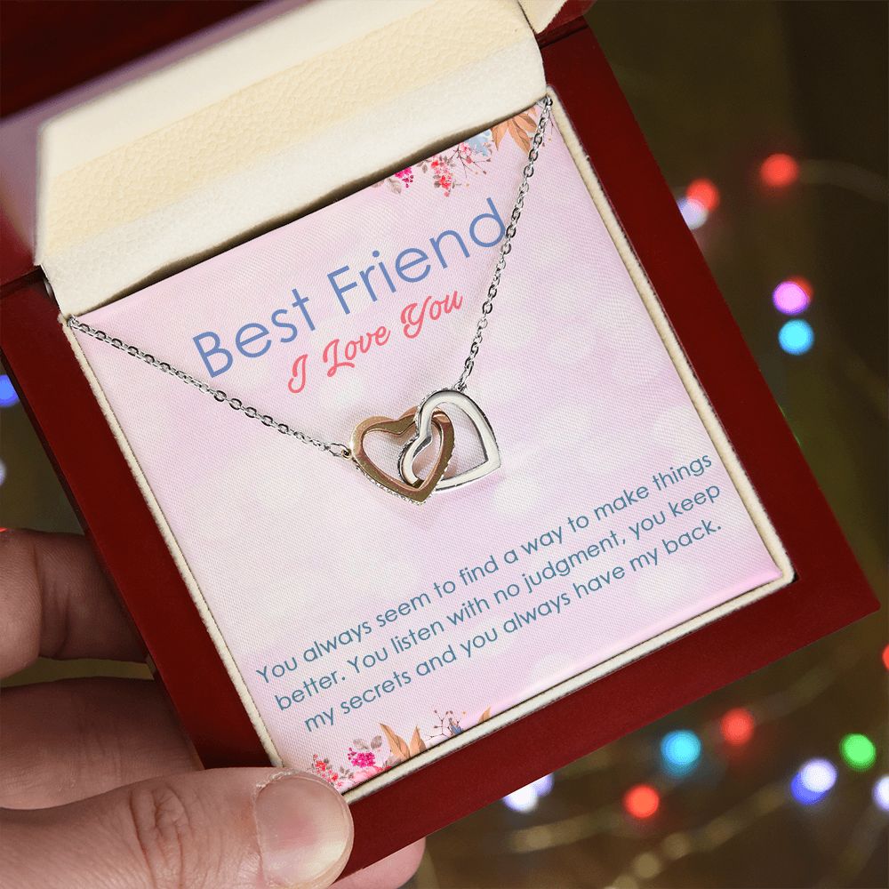 BEST FRIEND I LOVE YOU, INTERLOCKING HEART NECKLACE WITH MESSAGE CARD, FOR SISTERS, FRIENDS, BFF, BIRTHDAY, FRIENDSHIP DAY GIFT FOR HER