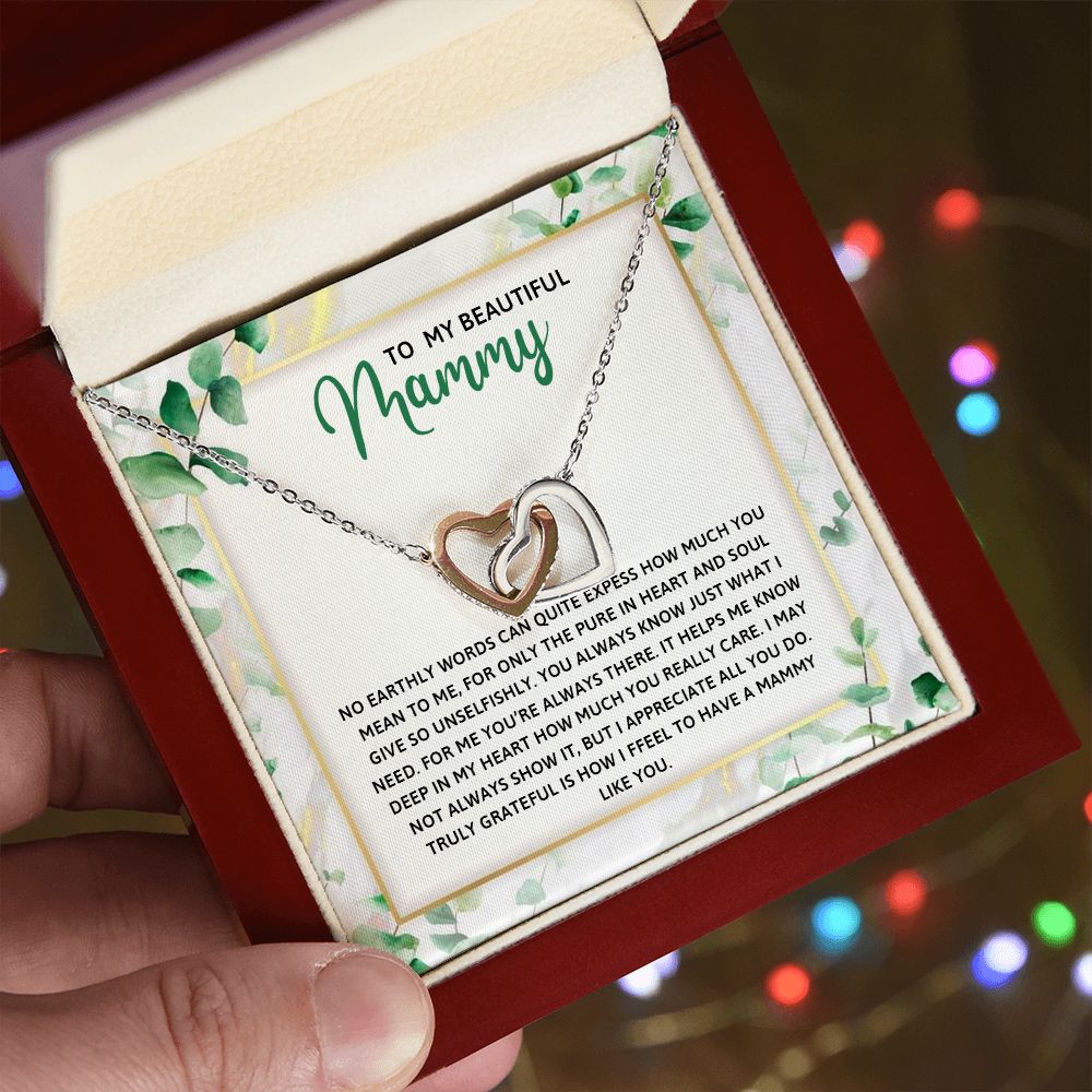 TO MY MAMMY, INTERLOCKING HEART NECKLACE FOR MOM, NECKLACE WITH MESSAGE CARD, BIRTHDAY, MOTHER'S DAY GIFT FOR HER