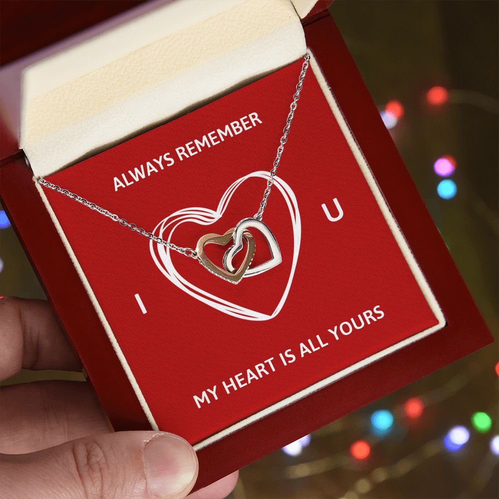 ALWAYS REMEMBER I LOVE YOU, INTERLOCKING HEART NECKLACE, FOR COUPLES, BIRTHDAY GIFT FOR HER, NECKLACE WITH MESSAGE CARD