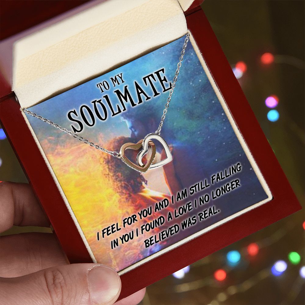TO MY SOULMATE, INTERLOCKING HEART NECKLACE, FOR COUPLES, BIRTHDAY GIFT FOR HER, NECKLACE WITH MESSAGE CARD