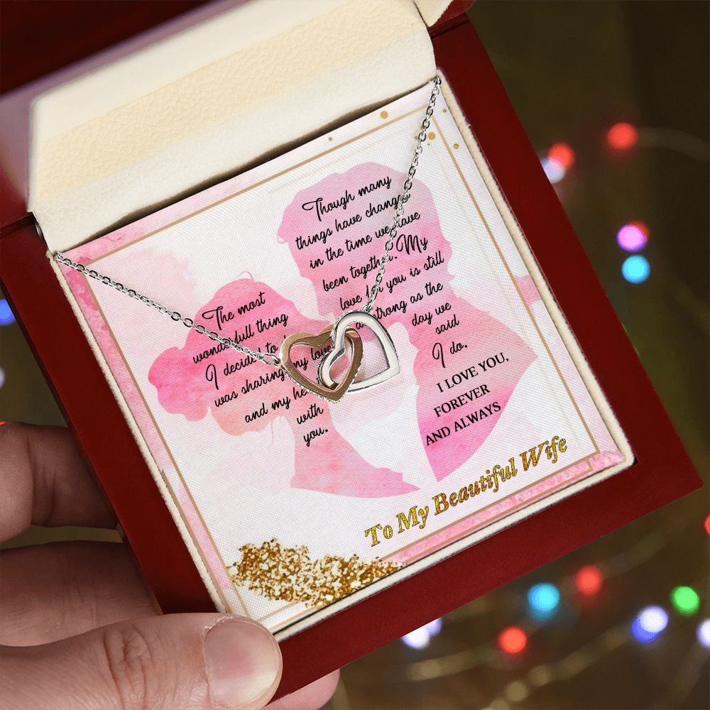 To My Wife, I Love you, Interlocking Hearts Necklace, For Wife With Message Card, Birthday, Valentine's Day Gift For Her