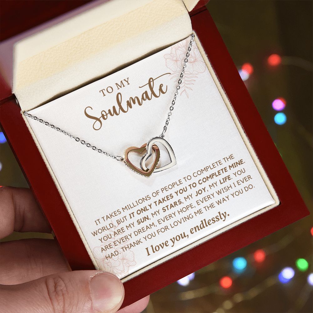 To My Soulmate I Love You Endlessly, Interlocking Heart Necklace, Gift For Her, Birthday, Anniversary Gift For Wife