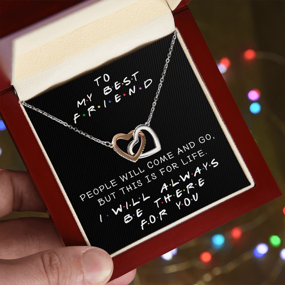 I WILL ALWAYS BE THERE FOR YOU, INTERLOCKING HEART NECKLACE WITH MESSAGE CARD, FOR SISTERS, FRIENDS, BFF, BIRTHDAY, FRIENDSHIP DAY GIFT FOR HER