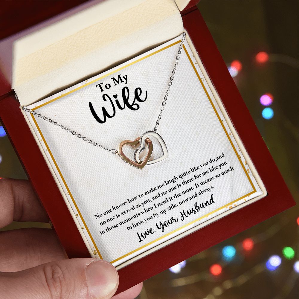 To My Wife, Interlocking Hearts Necklace, For Wife With Message Card, Birthday, Valentine's Day Gift For Her