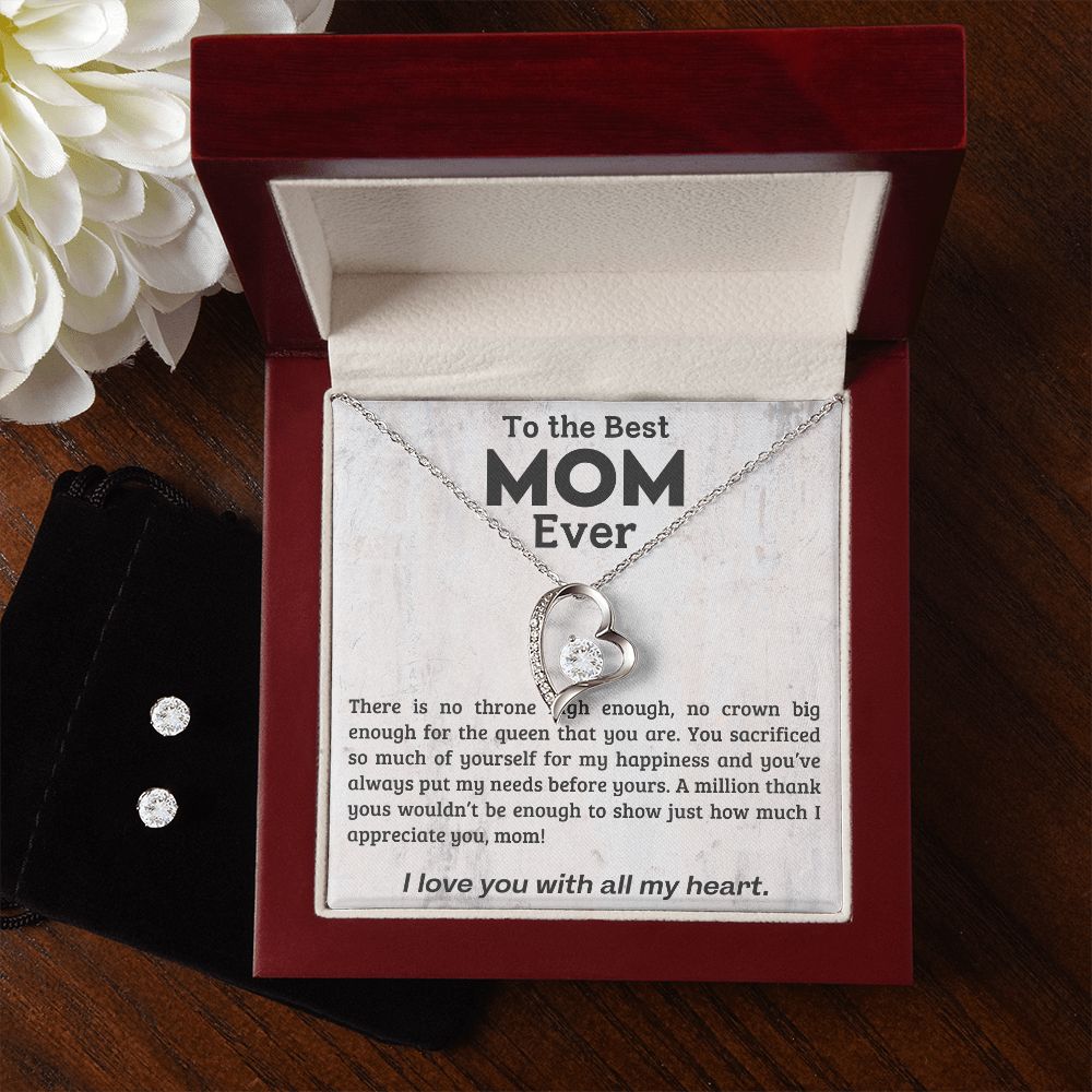 TO THE BEST MOM EVER, I LOVE YOU WITH ALL MY HEART, LOVE KNOT NECKLACE WITH MESSAGE CARD FOR MOM, BIRTHDAY, MOTHER'S DAY GIFT FOR HER
