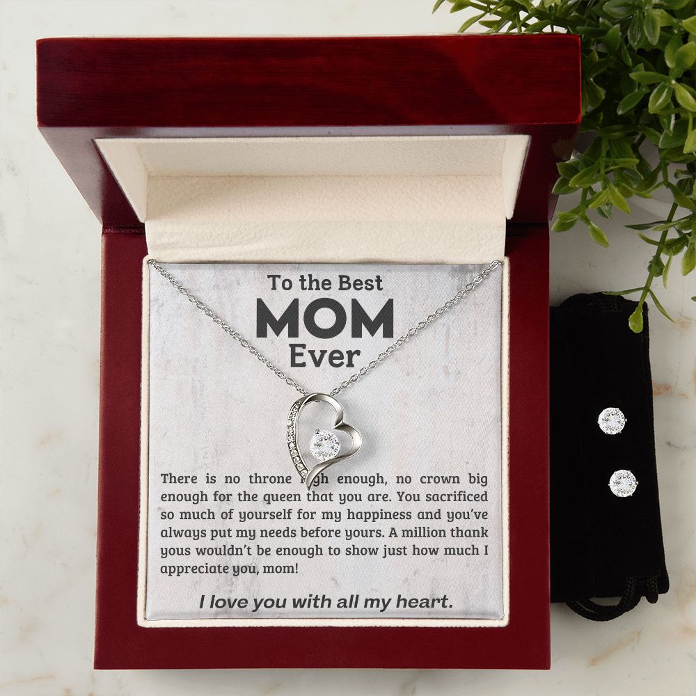 TO THE BEST MOM EVER, I LOVE YOU WITH ALL MY HEART, LOVE KNOT NECKLACE WITH MESSAGE CARD FOR MOM, BIRTHDAY, MOTHER'S DAY GIFT FOR HER