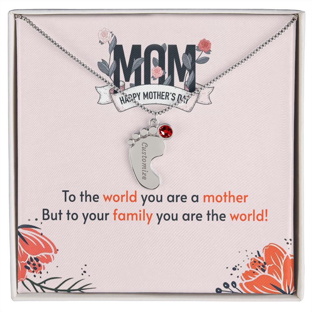 ENGRAVED BABY FEET WITH NAME AND BIRTHSTONE, NECKLACE GIFT FOR MOM WITH KIDS NAME, WITH MESSAGE CARD, MOTHER'S DAY GIFT FOR MOM FROM SON/DAUGHTER