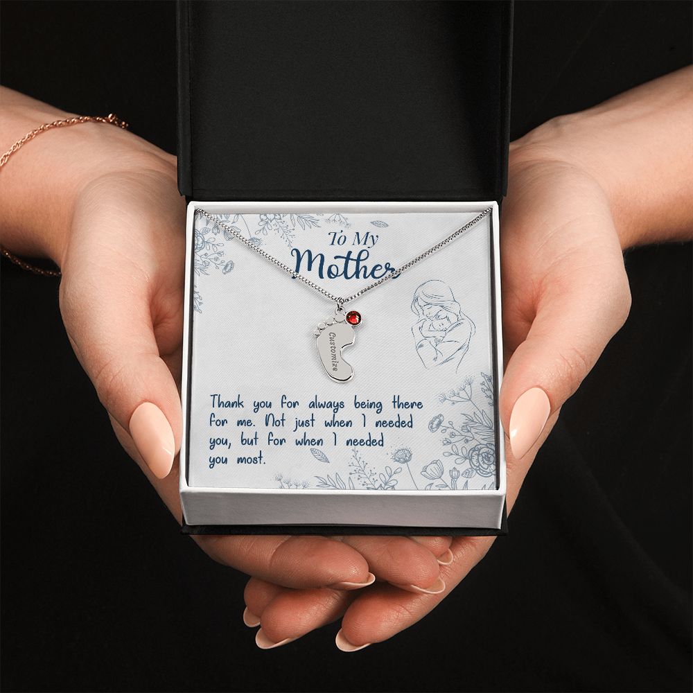 ENGRAVED BABY FEET WITH NAME AND BIRTHSTONE, NECKLACE GIFT FOR MOM WITH KIDS NAME, WITH MESSAGE CARD, MOTHER'S DAY GIFT, FOR MOM FROM SON/DAUGHTER