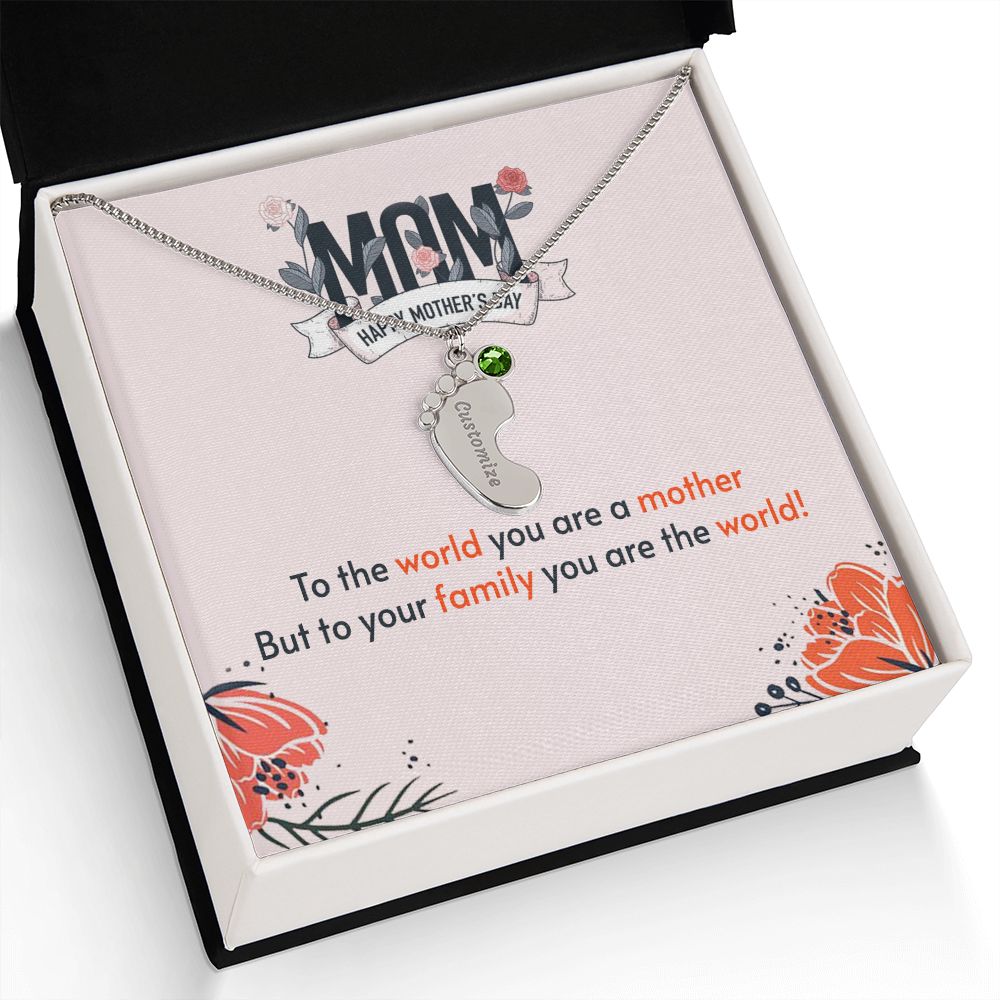 ENGRAVED BABY FEET WITH NAME AND BIRTHSTONE, NECKLACE GIFT FOR MOM WITH KIDS NAME, WITH MESSAGE CARD, MOTHER'S DAY GIFT FOR MOM FROM SON/DAUGHTER