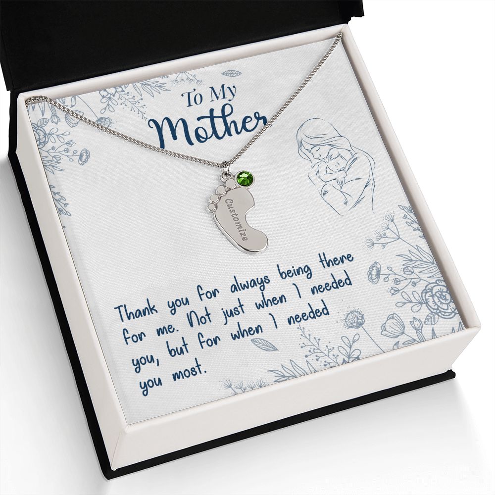 ENGRAVED BABY FEET WITH NAME AND BIRTHSTONE, NECKLACE GIFT FOR MOM WITH KIDS NAME, WITH MESSAGE CARD, MOTHER'S DAY GIFT, FOR MOM FROM SON/DAUGHTER