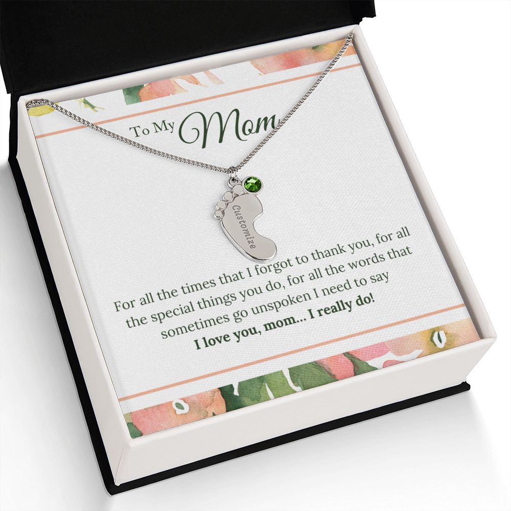 ENGRAVED BABY FEET WITH NAME AND BIRTHSTONE, NECKLACE GIFT FOR MOM WITH KIDS NAME, WITH MESSAGE CARD, HAPPY MOTHER'S DAY GIFT FOR MOM FROM SON/DAUGHTER