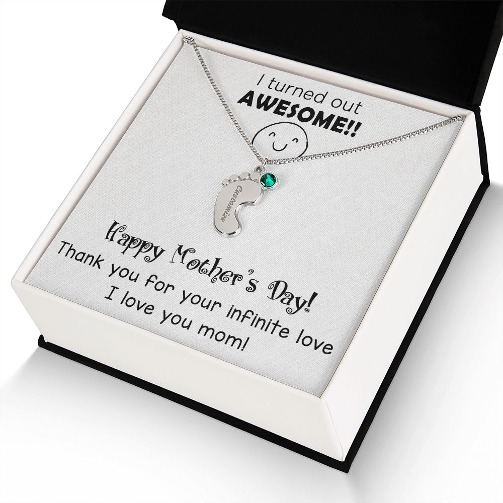 ENGRAVED BABY FEET WITH NAME AND BIRTHSTONE, NECKLACE GIFT FOR MOM WITH KIDS NAME, WITH MESSAGE CARD, MOTHER'S DAY GIFT FOR MOM FROM SON/DAUGHTER