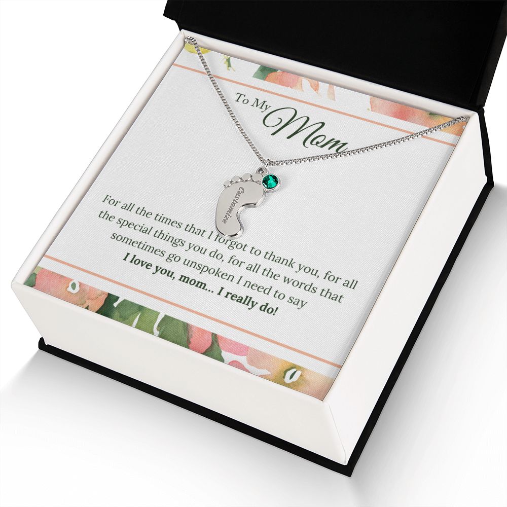 ENGRAVED BABY FEET WITH NAME AND BIRTHSTONE, NECKLACE GIFT FOR MOM WITH KIDS NAME, WITH MESSAGE CARD, HAPPY MOTHER'S DAY GIFT FOR MOM FROM SON/DAUGHTER