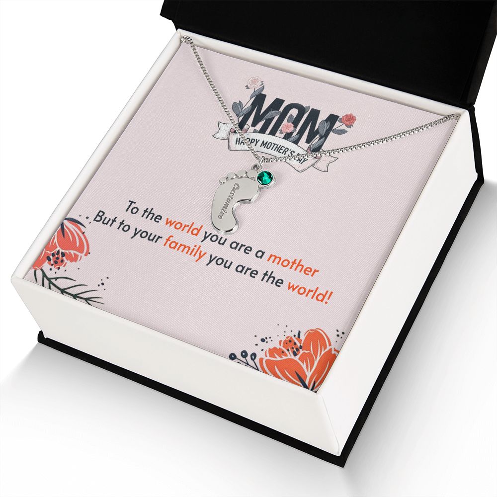 ENGRAVED BABY FEET WITH NAME AND BIRTHSTONE, NECKLACE GIFT FOR MOM WITH KIDS NAME, WITH MESSAGE CARD, MOTHER'S DAY GIFT FOR MOM FROM SON/DAUGHTER