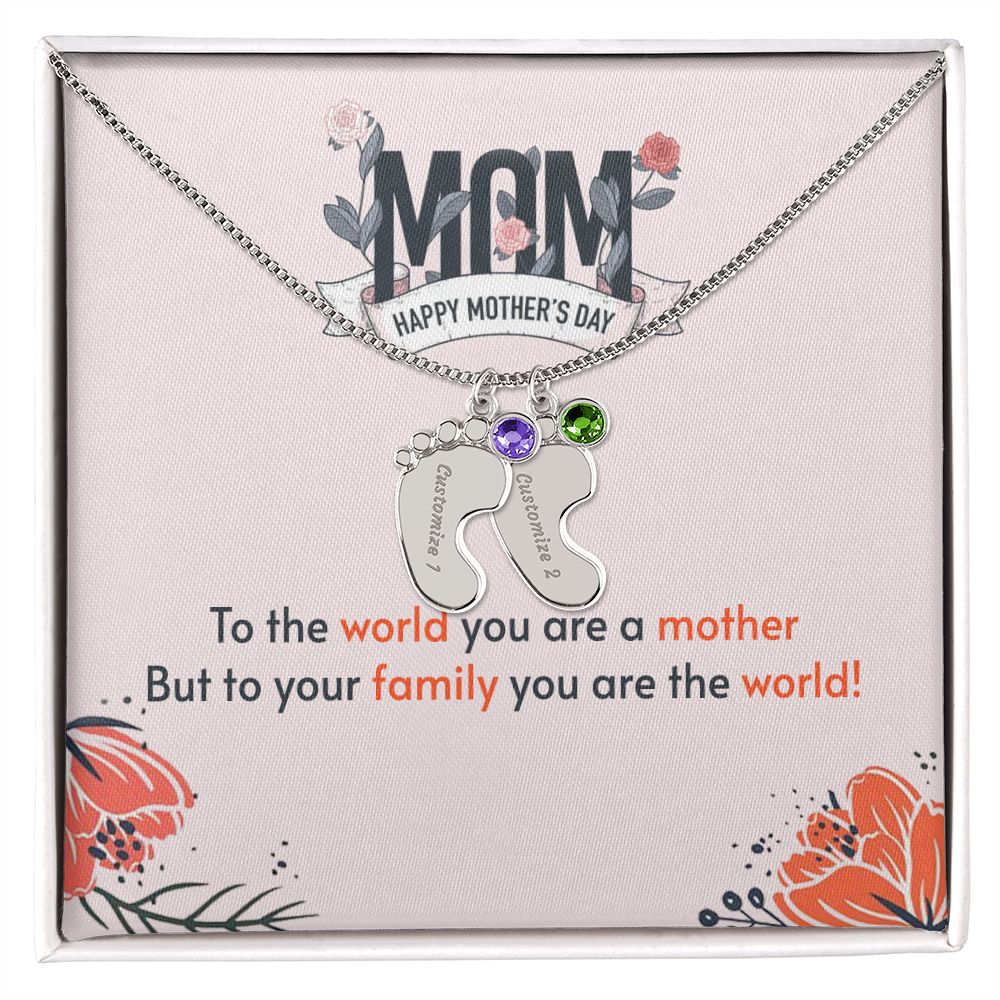 ENGRAVED BABY FEET WITH NAME AND BIRTHSTONE, NECKLACE GIFT FOR MOM WITH KIDS NAME, WITH MESSAGE CARD, MOTHER'S DAY GIFT FOR MOM FROM SON/DAUGHTER