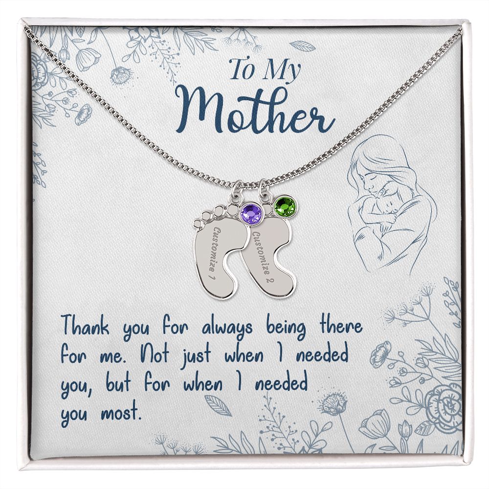 ENGRAVED BABY FEET WITH NAME AND BIRTHSTONE, NECKLACE GIFT FOR MOM WITH KIDS NAME, WITH MESSAGE CARD, MOTHER'S DAY GIFT, FOR MOM FROM SON/DAUGHTER