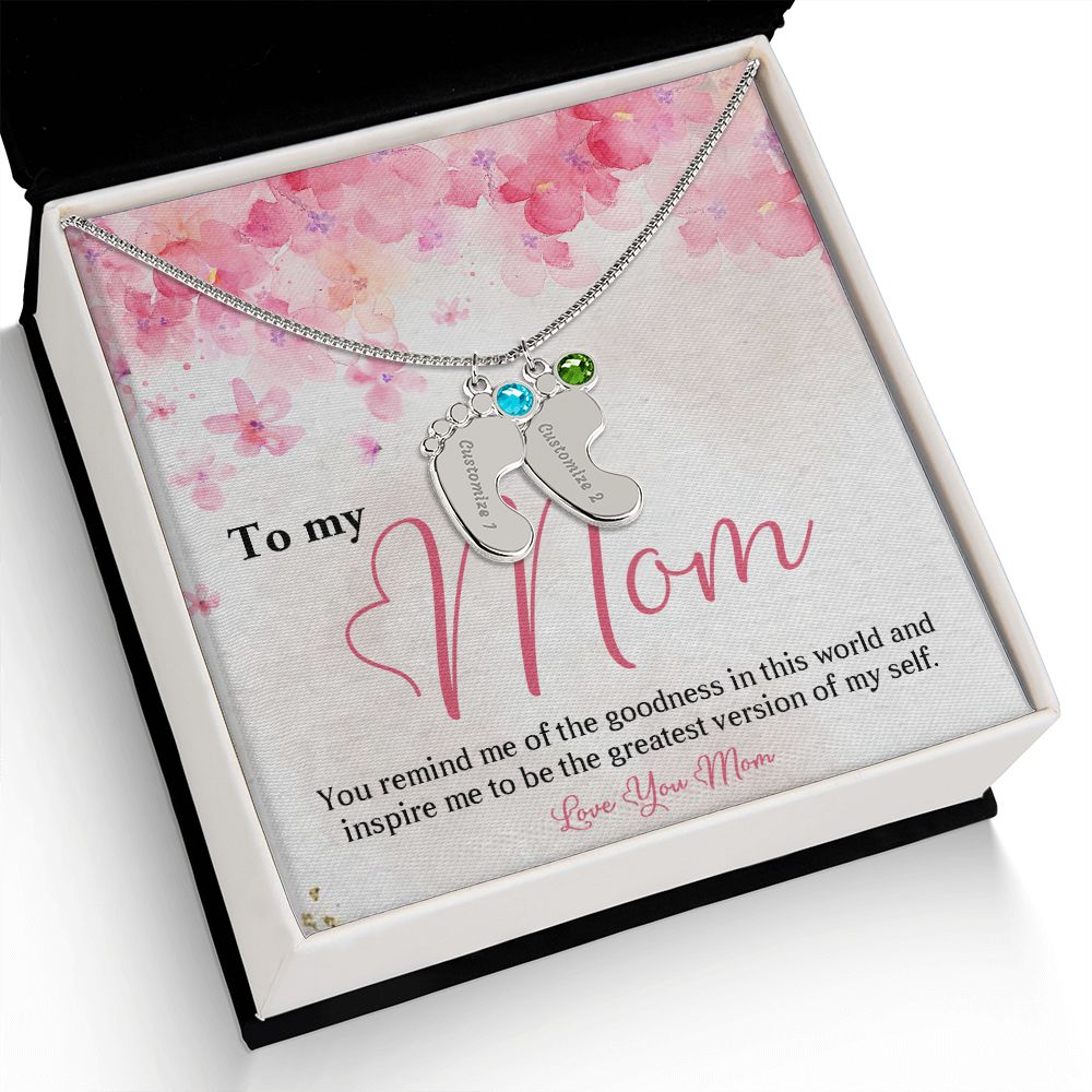 ENGRAVED BABY FEET WITH NAME AND BIRTHSTONE, NECKLACE GIFT FOR MOM WITH KIDS NAME, WITH MESSAGE CARD, BIRTHDAY/ MOTHER'S DAY GIFT FOR MOM FROM SON/DAUGHTER
