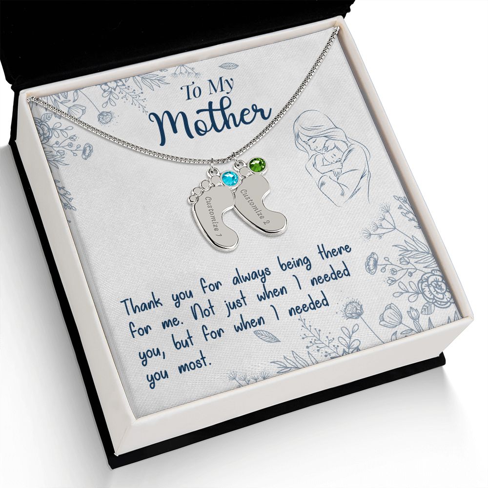 ENGRAVED BABY FEET WITH NAME AND BIRTHSTONE, NECKLACE GIFT FOR MOM WITH KIDS NAME, WITH MESSAGE CARD, MOTHER'S DAY GIFT, FOR MOM FROM SON/DAUGHTER