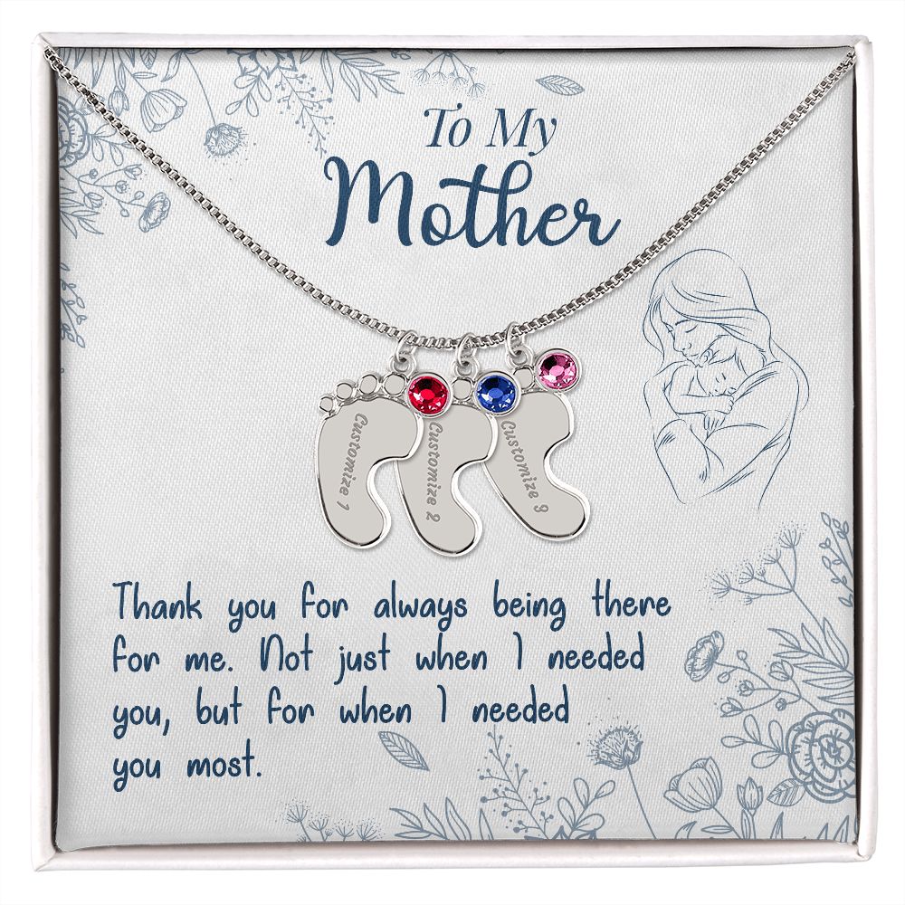 ENGRAVED BABY FEET WITH NAME AND BIRTHSTONE, NECKLACE GIFT FOR MOM WITH KIDS NAME, WITH MESSAGE CARD, MOTHER'S DAY GIFT, FOR MOM FROM SON/DAUGHTER