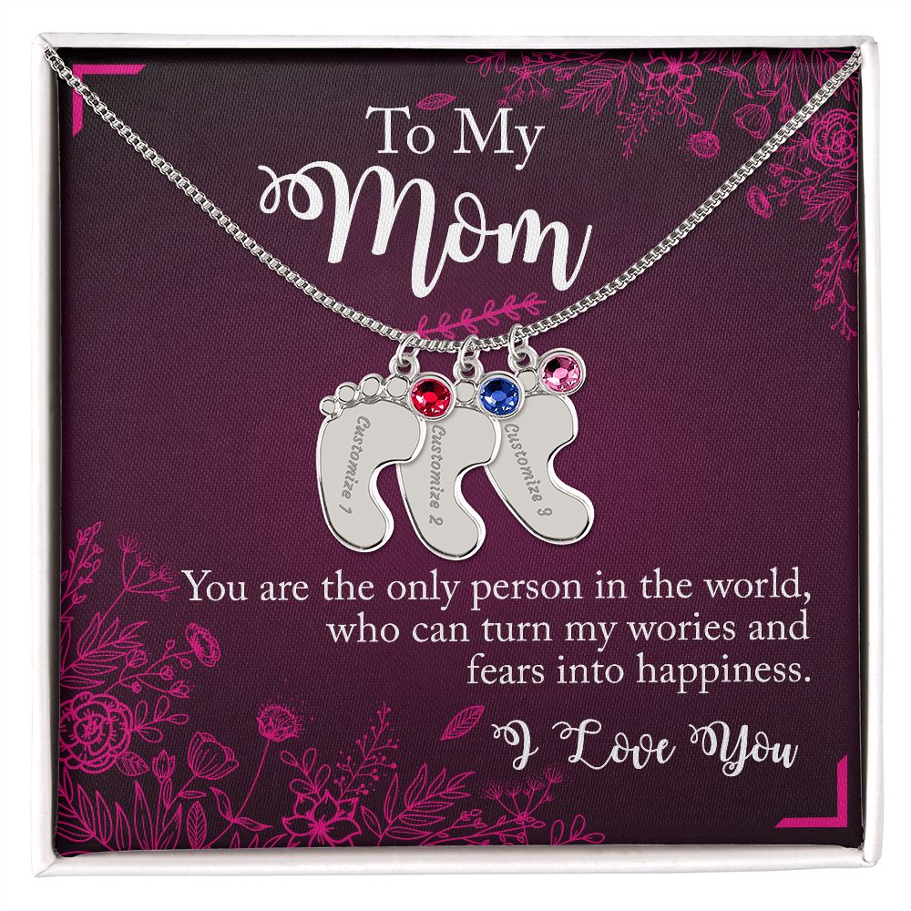 ENGRAVED BABY FEET WITH NAME AND BIRTHSTONE, NECKLACE GIFT FOR MOM WITH KIDS NAME, WITH MESSAGE CARD, BIRTHDAY/MOTHER'S DAY GIFT FOR MOM, FROM SON/DAUGHTER