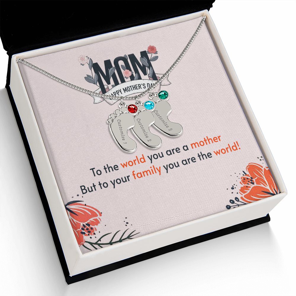 ENGRAVED BABY FEET WITH NAME AND BIRTHSTONE, NECKLACE GIFT FOR MOM WITH KIDS NAME, WITH MESSAGE CARD, MOTHER'S DAY GIFT FOR MOM FROM SON/DAUGHTER