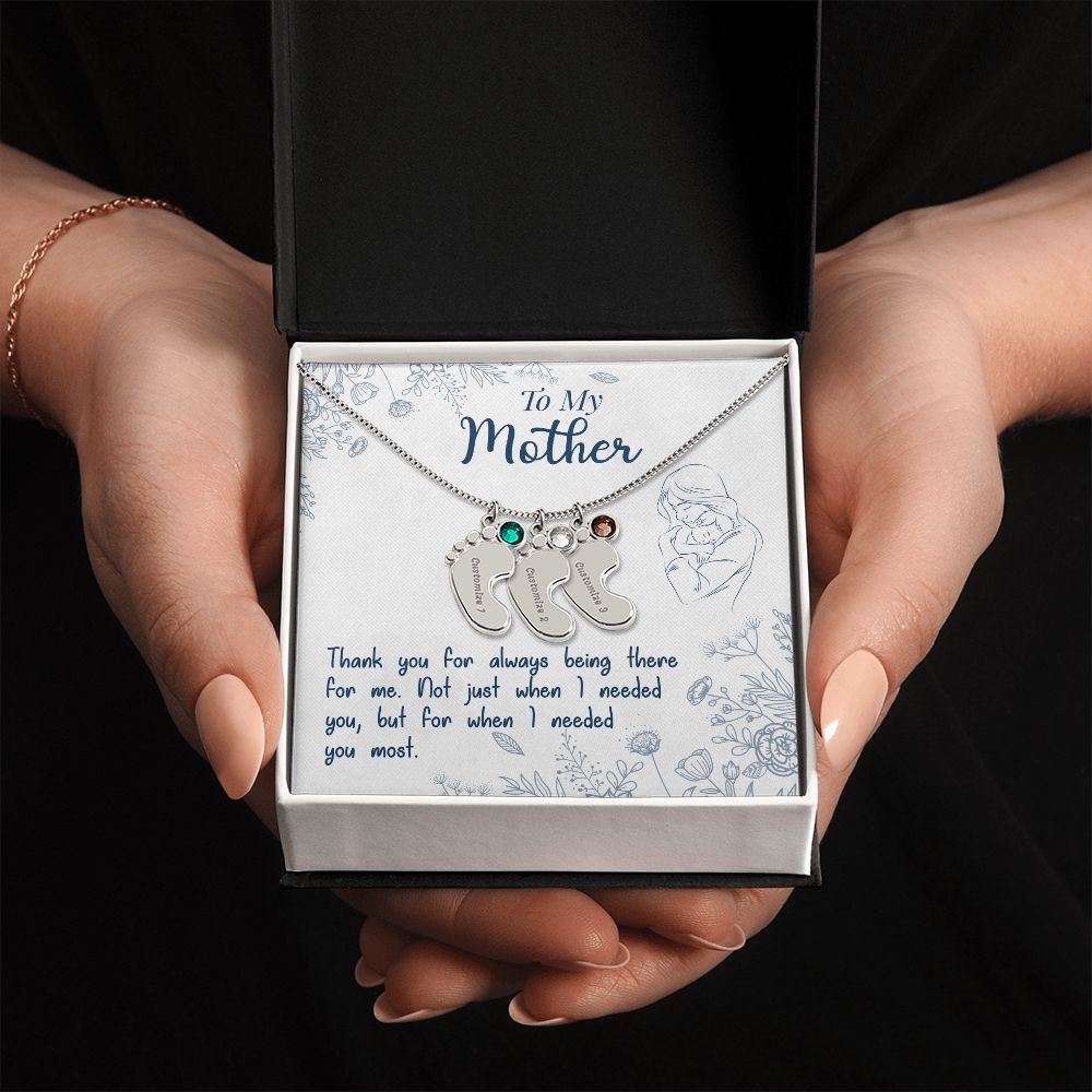 ENGRAVED BABY FEET WITH NAME AND BIRTHSTONE, NECKLACE GIFT FOR MOM WITH KIDS NAME, WITH MESSAGE CARD, MOTHER'S DAY GIFT, FOR MOM FROM SON/DAUGHTER