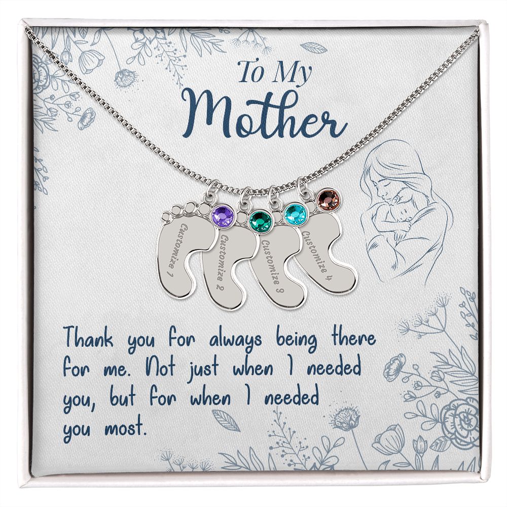 ENGRAVED BABY FEET WITH NAME AND BIRTHSTONE, NECKLACE GIFT FOR MOM WITH KIDS NAME, WITH MESSAGE CARD, MOTHER'S DAY GIFT, FOR MOM FROM SON/DAUGHTER