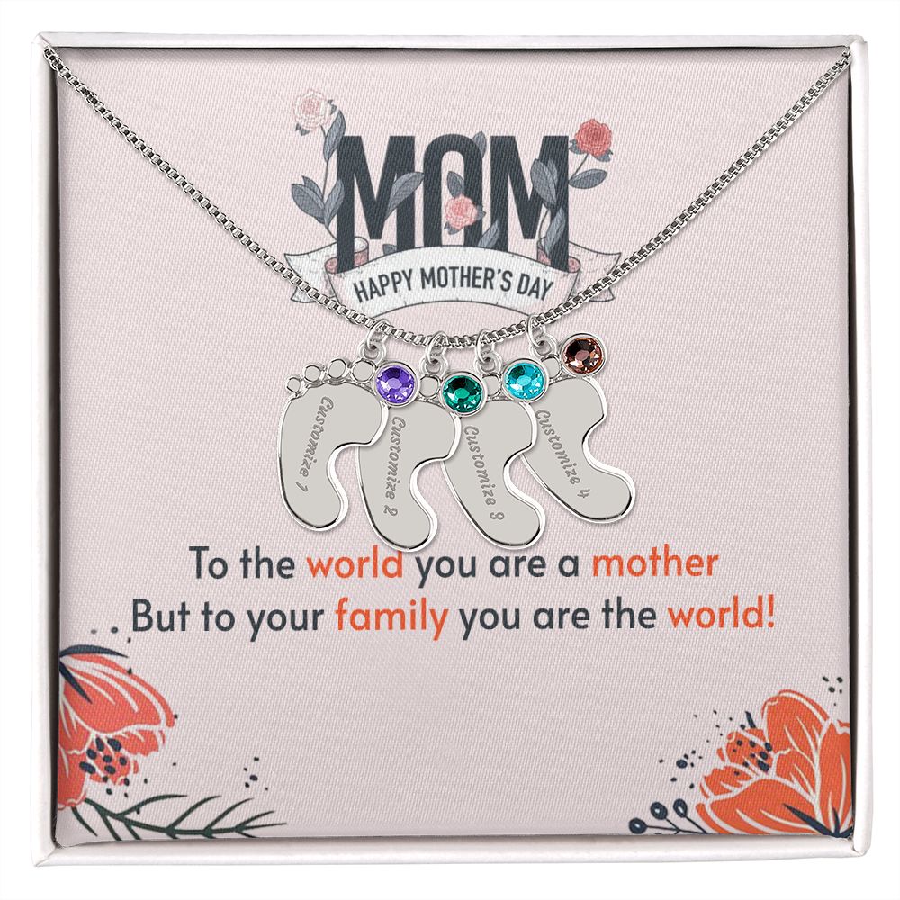 ENGRAVED BABY FEET WITH NAME AND BIRTHSTONE, NECKLACE GIFT FOR MOM WITH KIDS NAME, WITH MESSAGE CARD, MOTHER'S DAY GIFT FOR MOM FROM SON/DAUGHTER