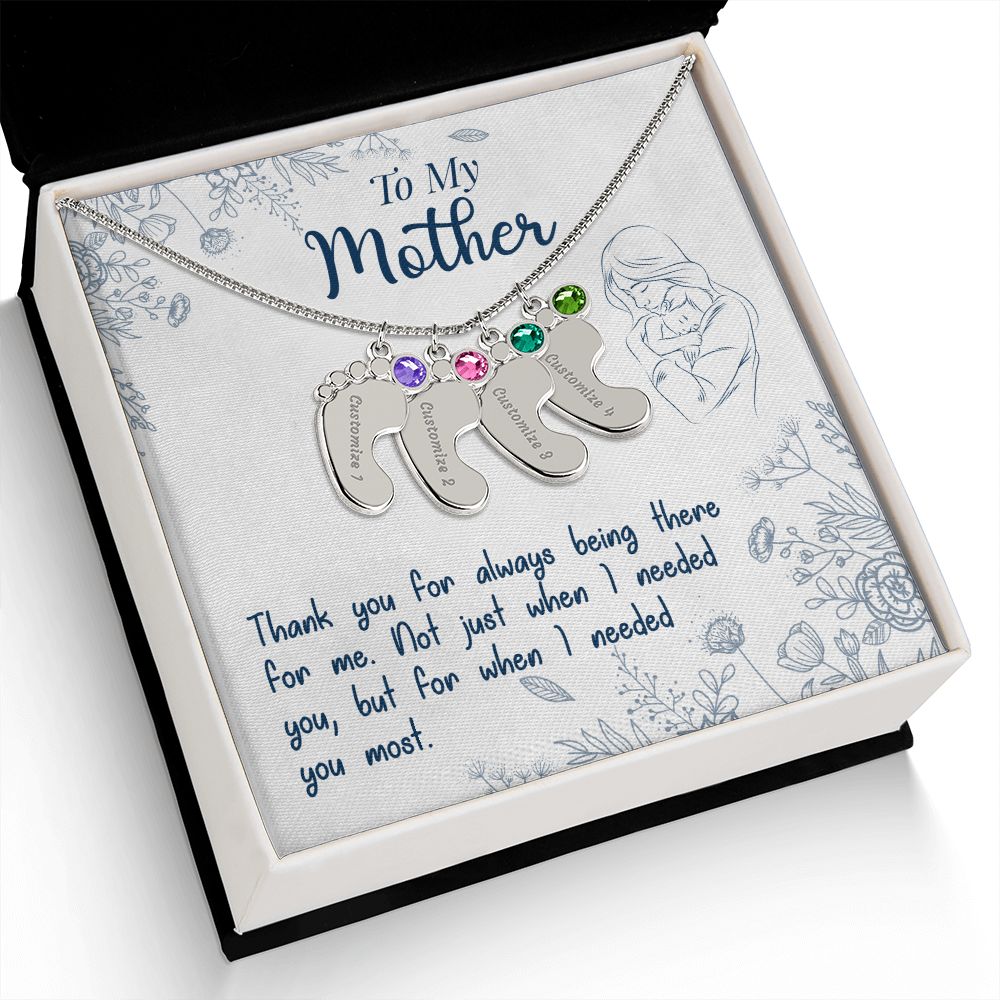ENGRAVED BABY FEET WITH NAME AND BIRTHSTONE, NECKLACE GIFT FOR MOM WITH KIDS NAME, WITH MESSAGE CARD, MOTHER'S DAY GIFT, FOR MOM FROM SON/DAUGHTER