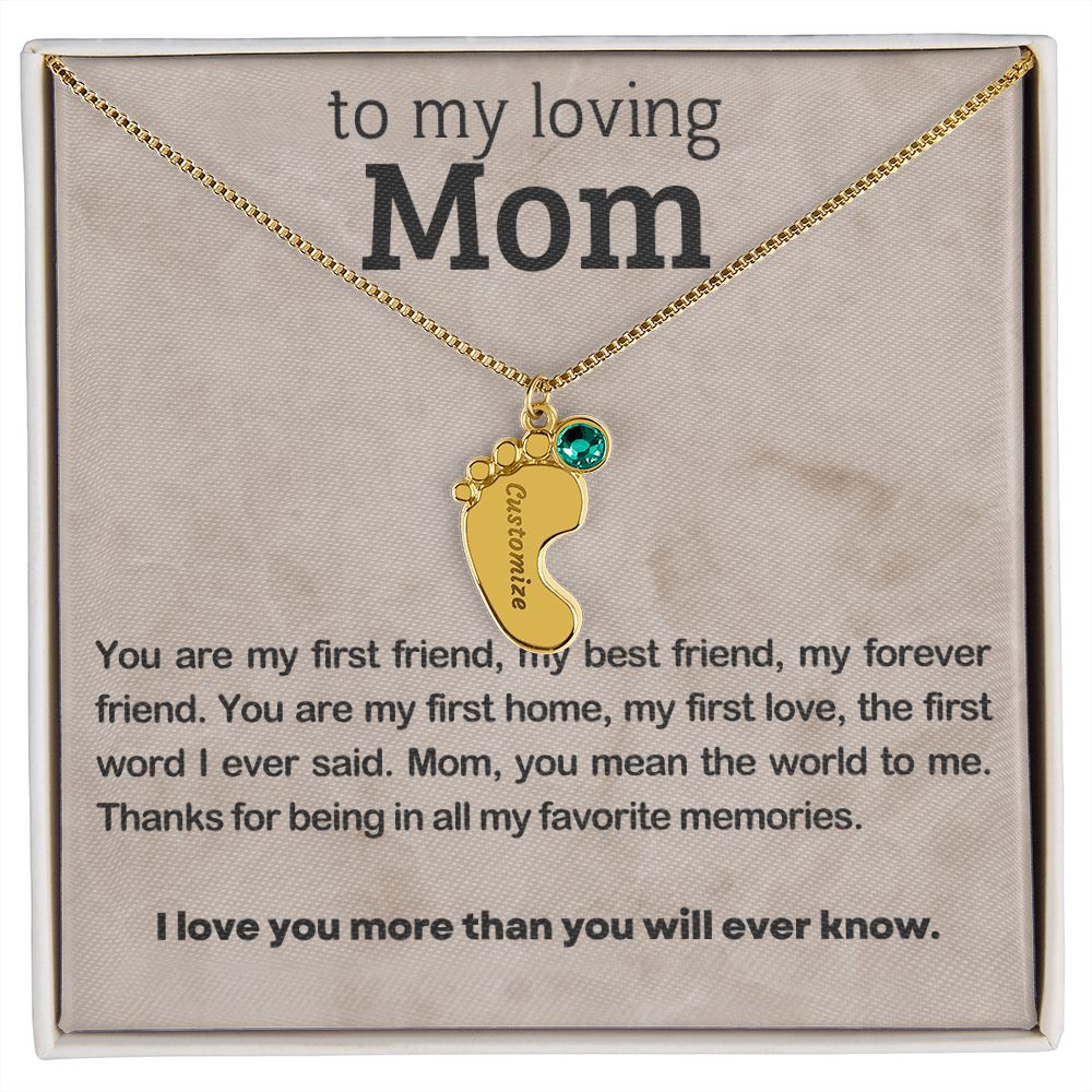 ENGRAVED BABY FEET WITH NAME AND BIRTHSTONE, NECKLACE GIFT FOR MOM WITH KIDS NAME, WITH MESSAGE CARD, BIRTHDAY/MOTHER'S DAY GIFT FOR MOM, FROM SON/DAUGHTER