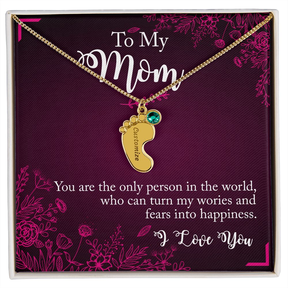 ENGRAVED BABY FEET WITH NAME AND BIRTHSTONE, NECKLACE GIFT FOR MOM WITH KIDS NAME, WITH MESSAGE CARD, BIRTHDAY/MOTHER'S DAY GIFT FOR MOM, FROM SON/DAUGHTER