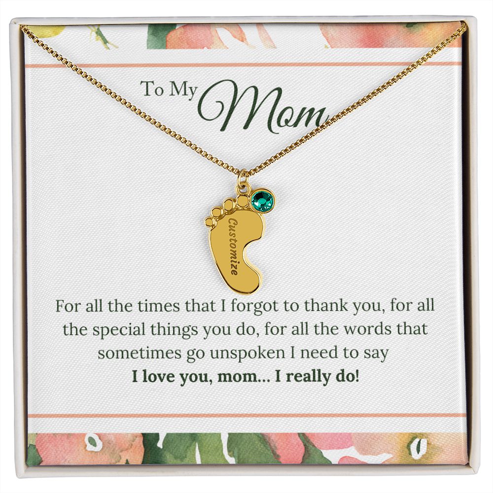ENGRAVED BABY FEET WITH NAME AND BIRTHSTONE, NECKLACE GIFT FOR MOM WITH KIDS NAME, WITH MESSAGE CARD, HAPPY MOTHER'S DAY GIFT FOR MOM FROM SON/DAUGHTER