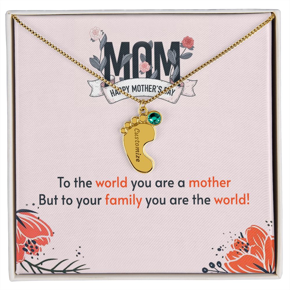 ENGRAVED BABY FEET WITH NAME AND BIRTHSTONE, NECKLACE GIFT FOR MOM WITH KIDS NAME, WITH MESSAGE CARD, MOTHER'S DAY GIFT FOR MOM FROM SON/DAUGHTER
