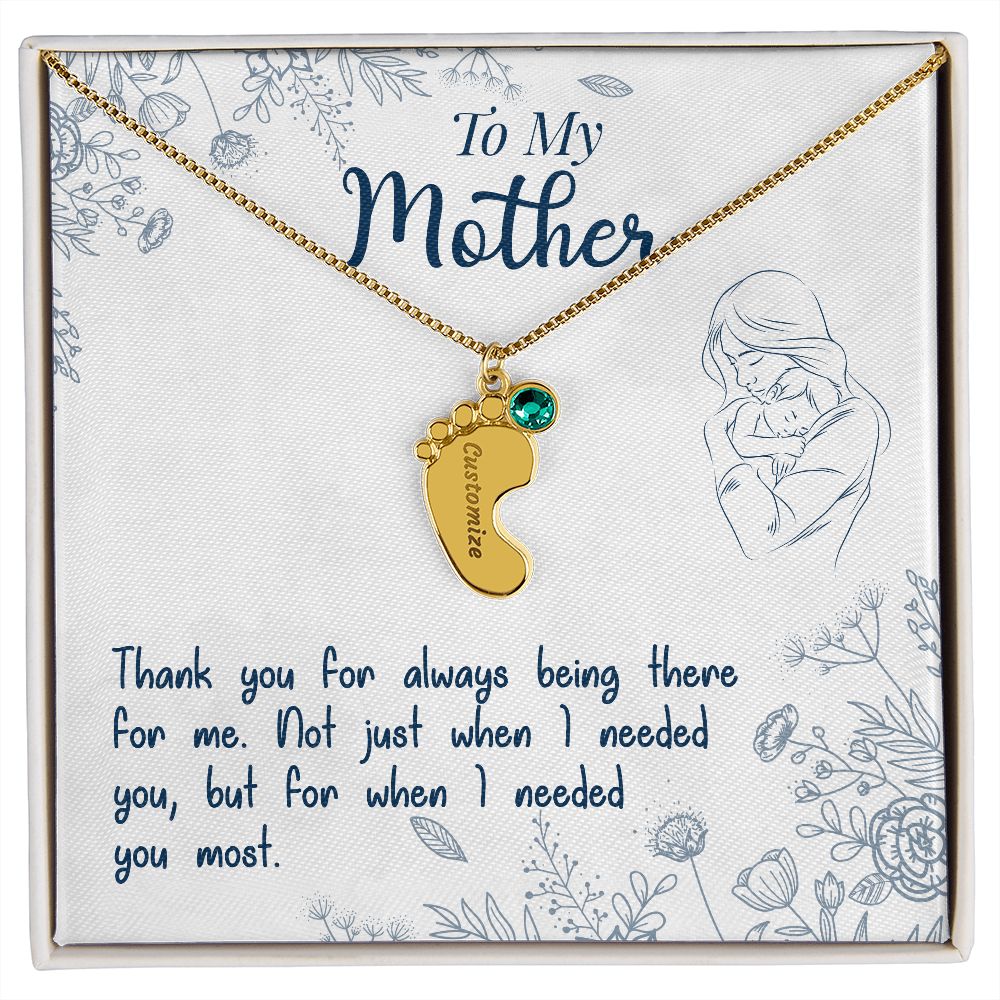 ENGRAVED BABY FEET WITH NAME AND BIRTHSTONE, NECKLACE GIFT FOR MOM WITH KIDS NAME, WITH MESSAGE CARD, MOTHER'S DAY GIFT, FOR MOM FROM SON/DAUGHTER