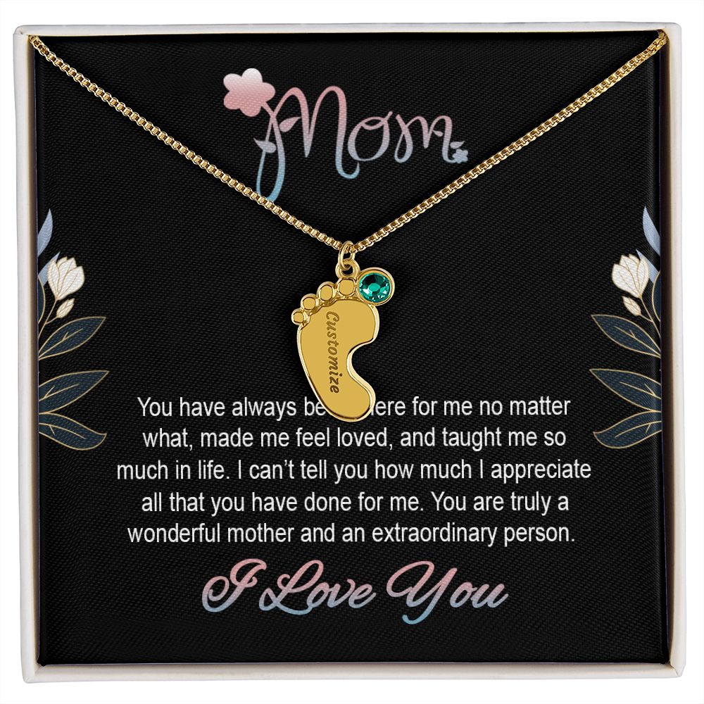 ENGRAVED BABY FEET WITH NAME AND BIRTHSTONE, NECKLACE GIFT FOR MOM WITH KIDS NAME, WITH MESSAGE CARD, BIRTHDAY/ MOTHER'S DAY GIFT FOR MOM FROM SON/DAUGHTER