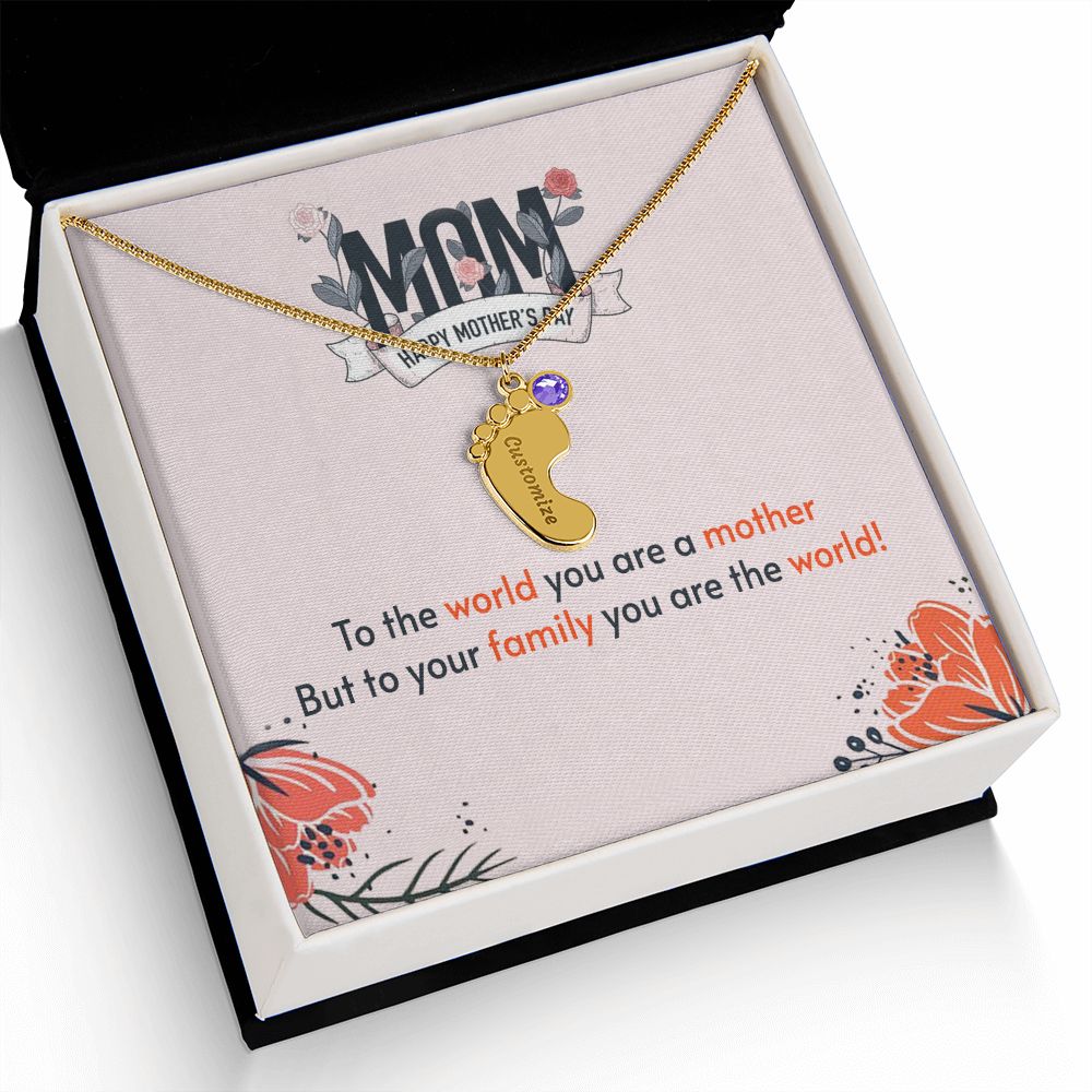 ENGRAVED BABY FEET WITH NAME AND BIRTHSTONE, NECKLACE GIFT FOR MOM WITH KIDS NAME, WITH MESSAGE CARD, MOTHER'S DAY GIFT FOR MOM FROM SON/DAUGHTER