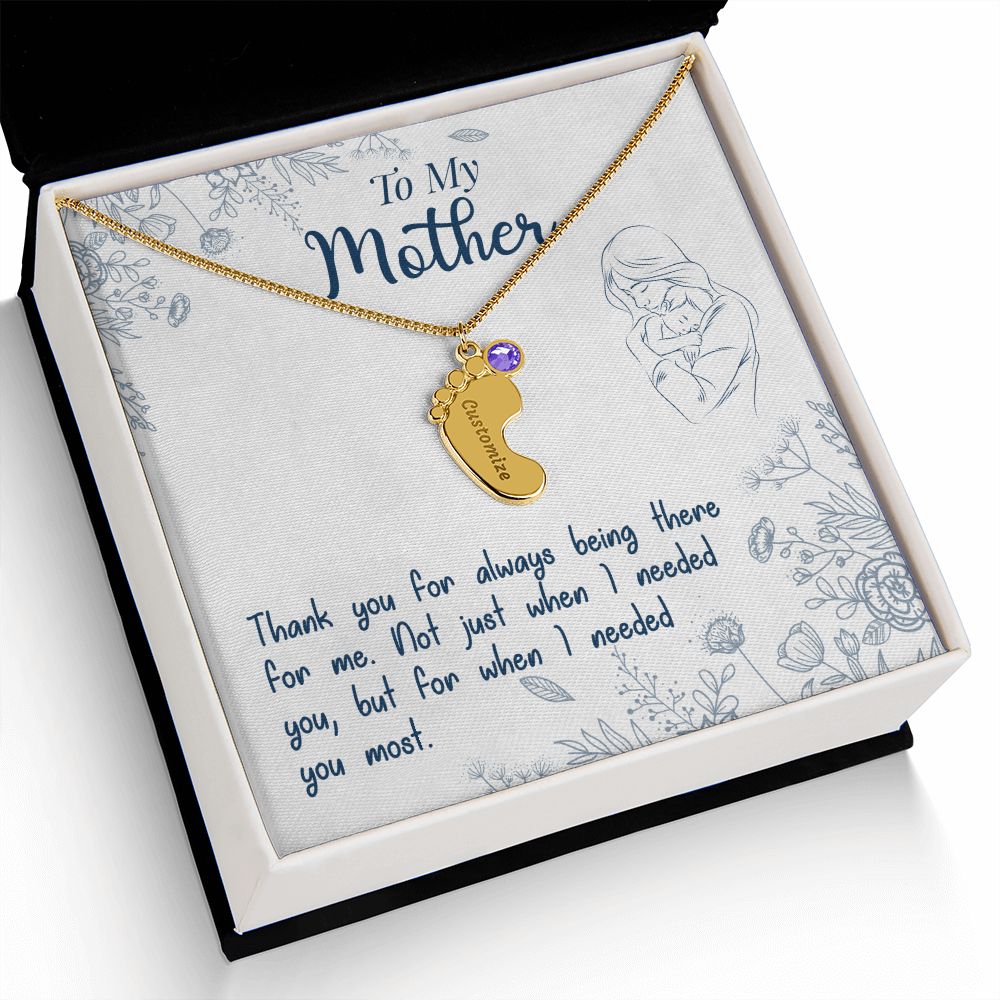 ENGRAVED BABY FEET WITH NAME AND BIRTHSTONE, NECKLACE GIFT FOR MOM WITH KIDS NAME, WITH MESSAGE CARD, MOTHER'S DAY GIFT, FOR MOM FROM SON/DAUGHTER