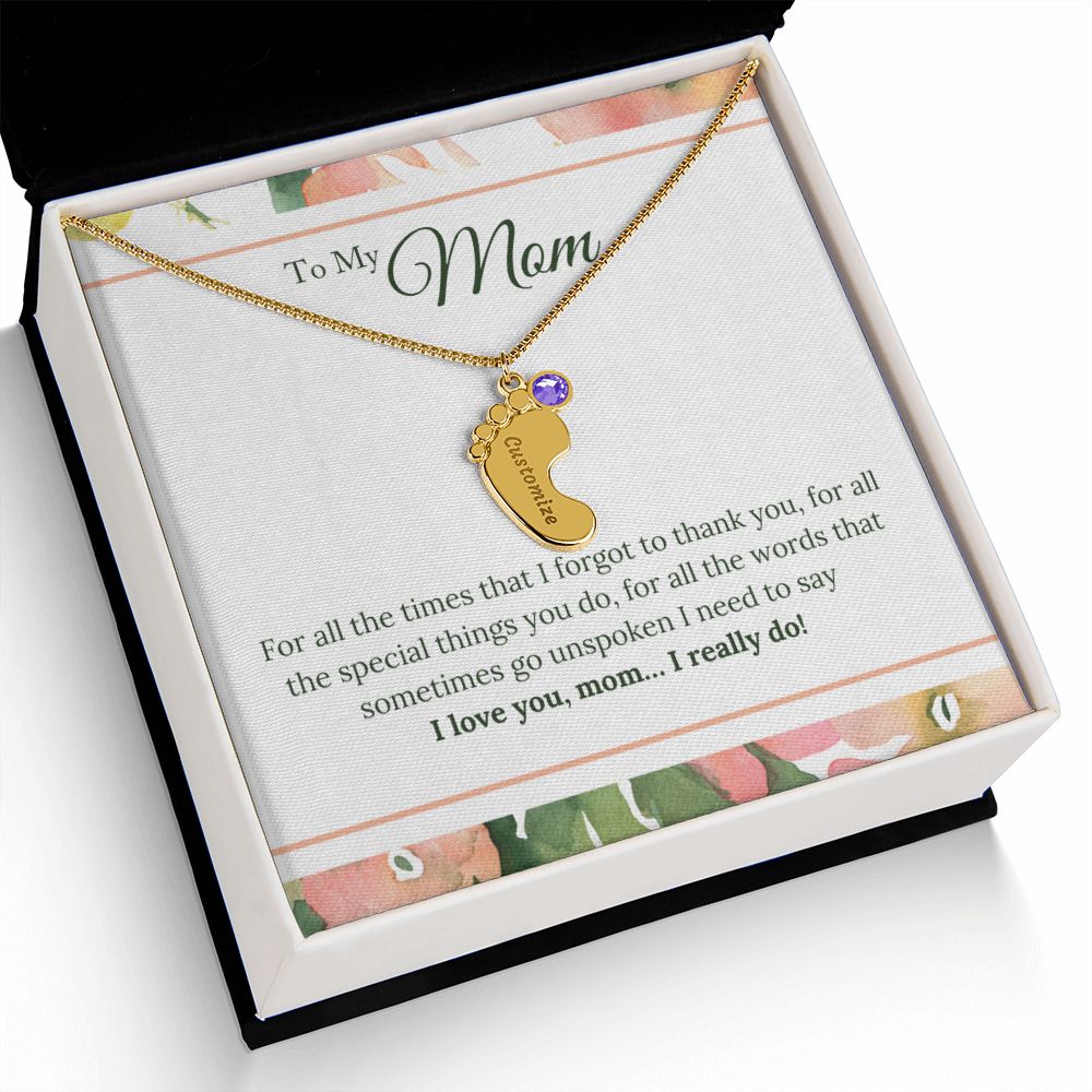 ENGRAVED BABY FEET WITH NAME AND BIRTHSTONE, NECKLACE GIFT FOR MOM WITH KIDS NAME, WITH MESSAGE CARD, HAPPY MOTHER'S DAY GIFT FOR MOM FROM SON/DAUGHTER