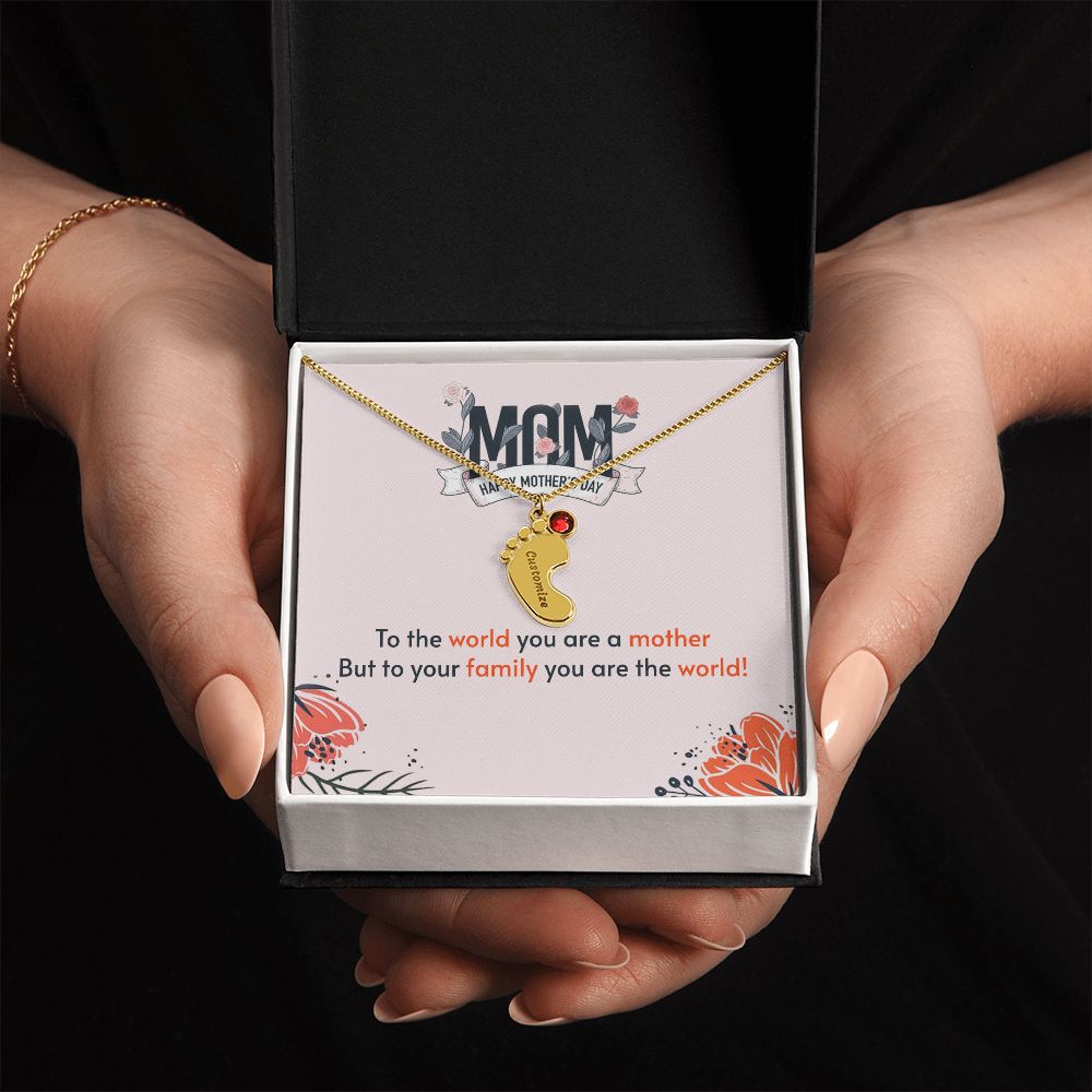 ENGRAVED BABY FEET WITH NAME AND BIRTHSTONE, NECKLACE GIFT FOR MOM WITH KIDS NAME, WITH MESSAGE CARD, MOTHER'S DAY GIFT FOR MOM FROM SON/DAUGHTER