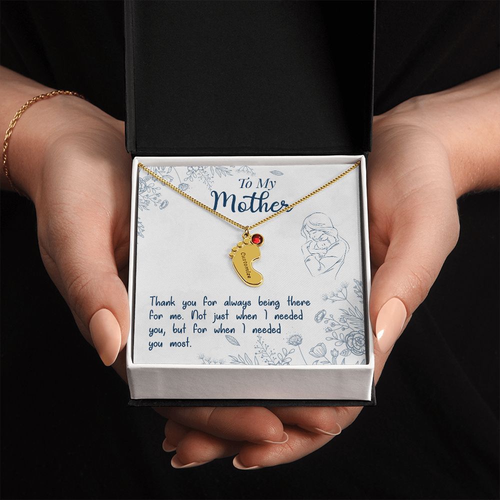 ENGRAVED BABY FEET WITH NAME AND BIRTHSTONE, NECKLACE GIFT FOR MOM WITH KIDS NAME, WITH MESSAGE CARD, MOTHER'S DAY GIFT, FOR MOM FROM SON/DAUGHTER