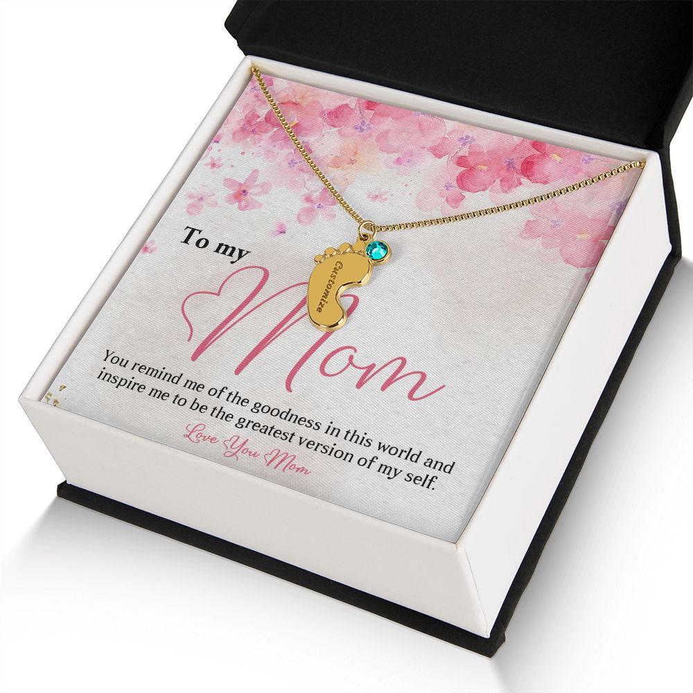 ENGRAVED BABY FEET WITH NAME AND BIRTHSTONE, NECKLACE GIFT FOR MOM WITH KIDS NAME, WITH MESSAGE CARD, BIRTHDAY/ MOTHER'S DAY GIFT FOR MOM FROM SON/DAUGHTER