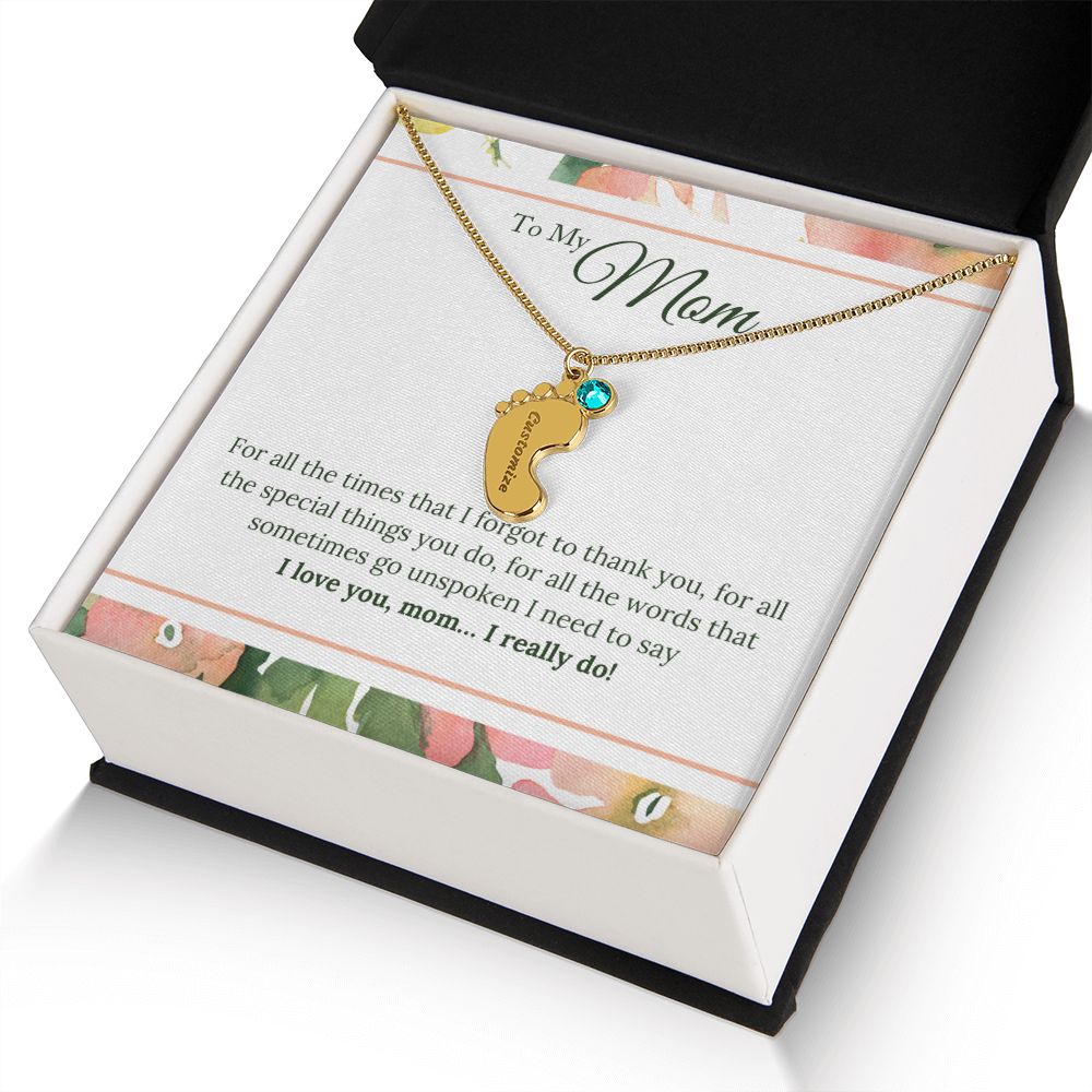 ENGRAVED BABY FEET WITH NAME AND BIRTHSTONE, NECKLACE GIFT FOR MOM WITH KIDS NAME, WITH MESSAGE CARD, HAPPY MOTHER'S DAY GIFT FOR MOM FROM SON/DAUGHTER