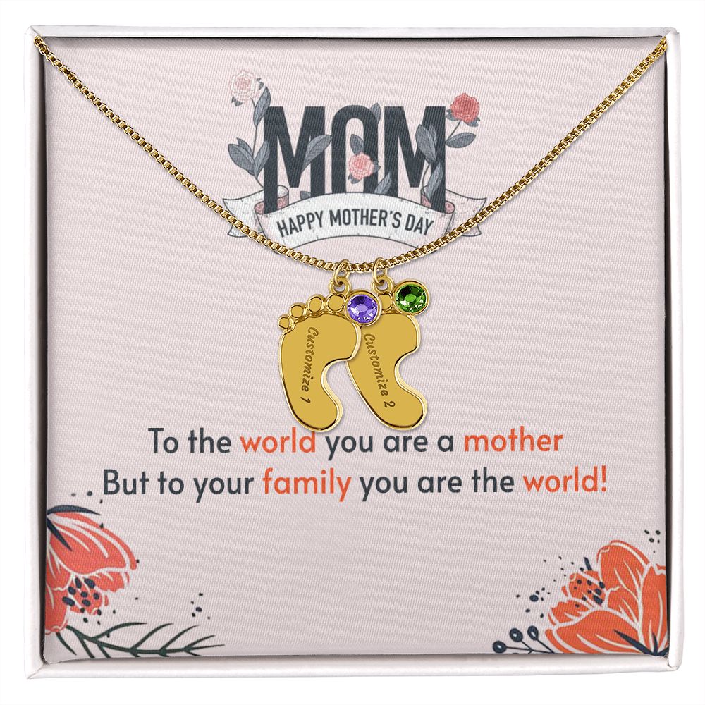 ENGRAVED BABY FEET WITH NAME AND BIRTHSTONE, NECKLACE GIFT FOR MOM WITH KIDS NAME, WITH MESSAGE CARD, MOTHER'S DAY GIFT FOR MOM FROM SON/DAUGHTER