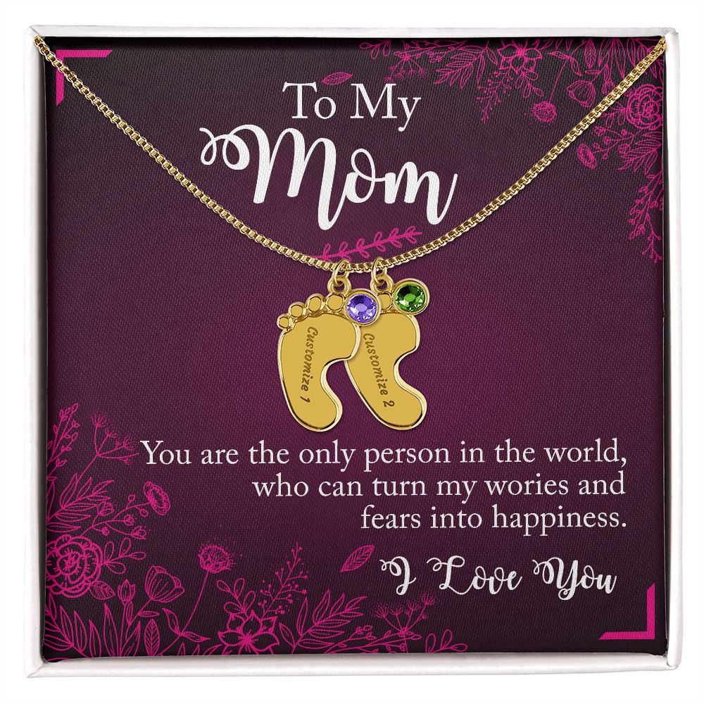 ENGRAVED BABY FEET WITH NAME AND BIRTHSTONE, NECKLACE GIFT FOR MOM WITH KIDS NAME, WITH MESSAGE CARD, BIRTHDAY/MOTHER'S DAY GIFT FOR MOM, FROM SON/DAUGHTER