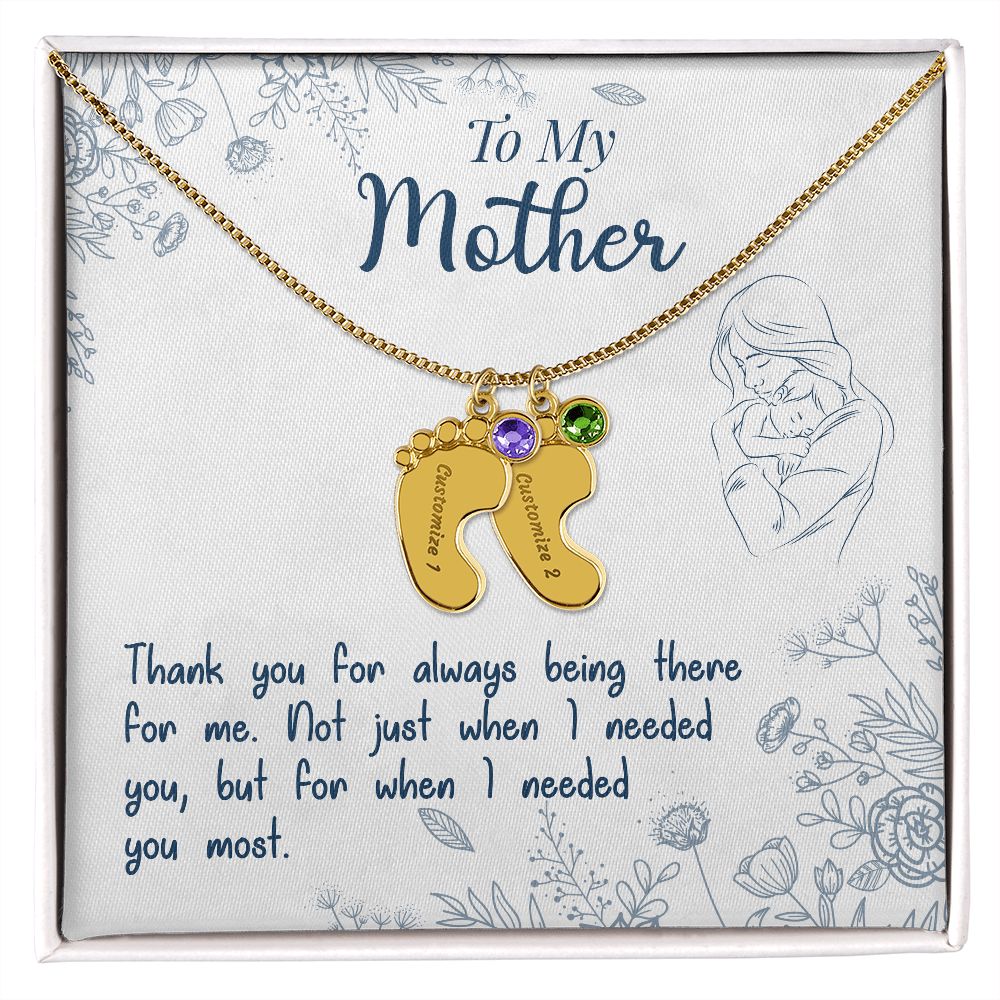 ENGRAVED BABY FEET WITH NAME AND BIRTHSTONE, NECKLACE GIFT FOR MOM WITH KIDS NAME, WITH MESSAGE CARD, MOTHER'S DAY GIFT, FOR MOM FROM SON/DAUGHTER